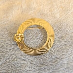 #123 Vintage Gold Brooch with Floral Accent